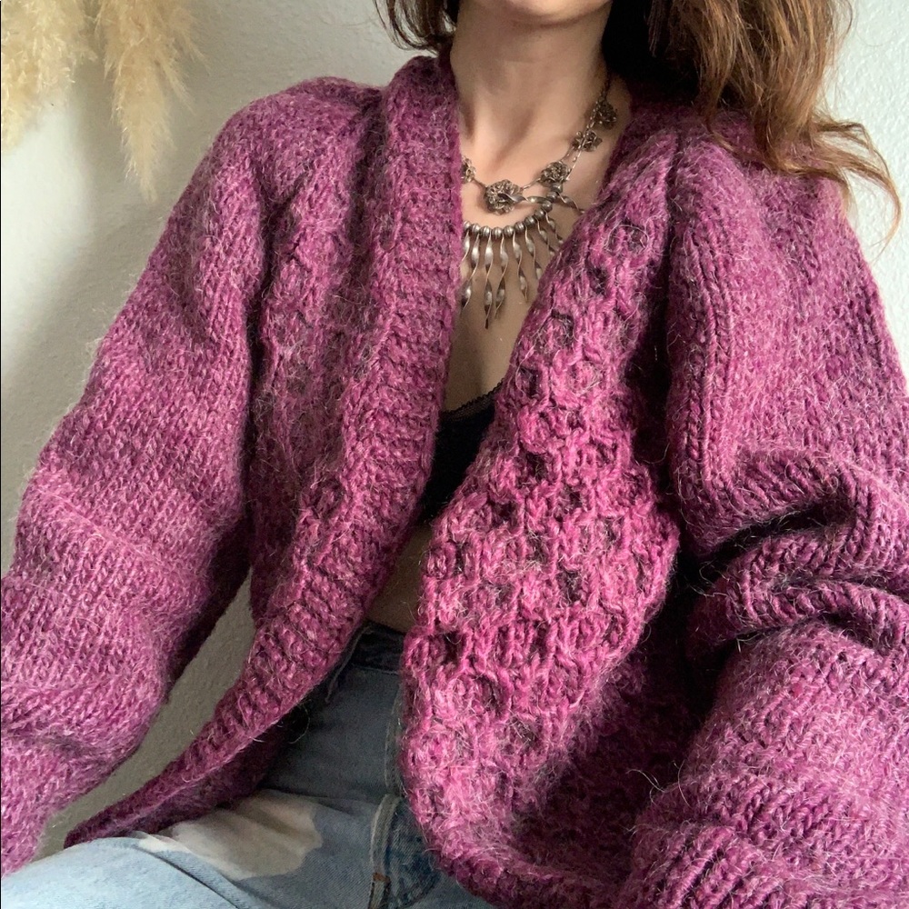 Vintage Hand Knit Mulberry Wool Mohair Sweater